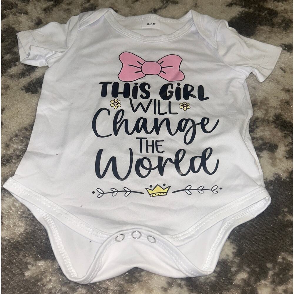 Baby Girl White "Change the World" Onesie Unbranded 0-6 Months (NWT)